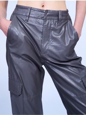 NIA Gray Vegan Leather Cargo Pants